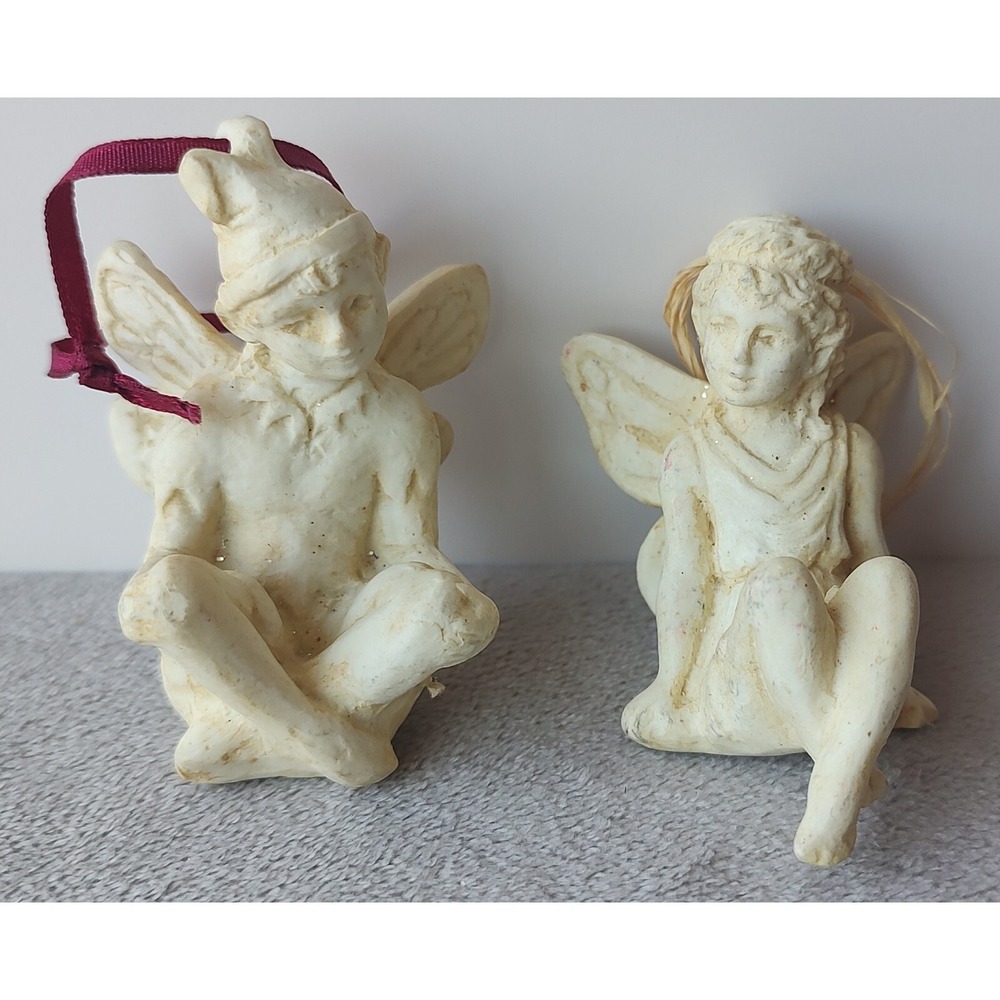 Hen Feathers Resin Fairy Pixie Couple Ornament Set 3 Inches Tall B3